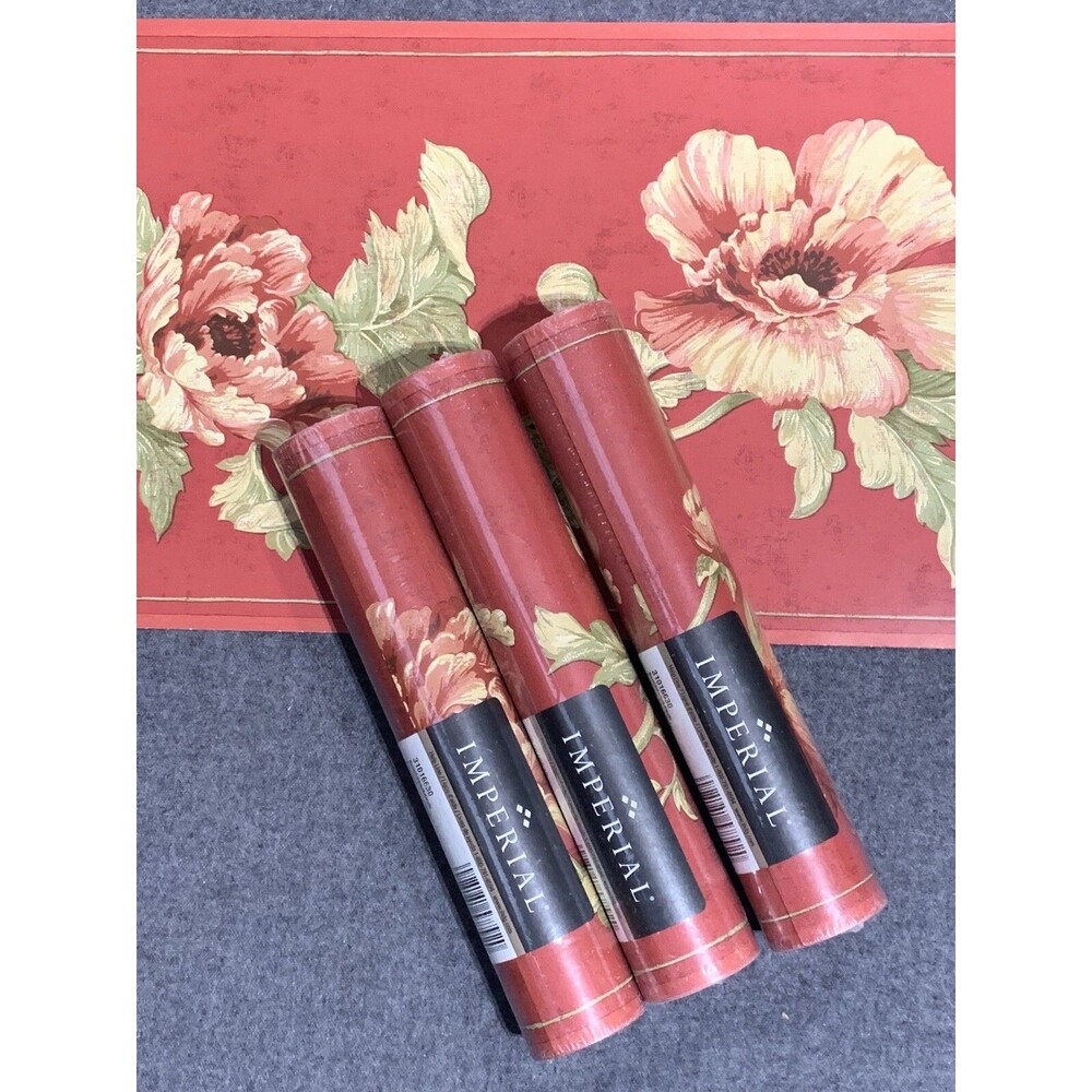 Vintage Red Imperial Wild Poppies wallpaper border 3 count